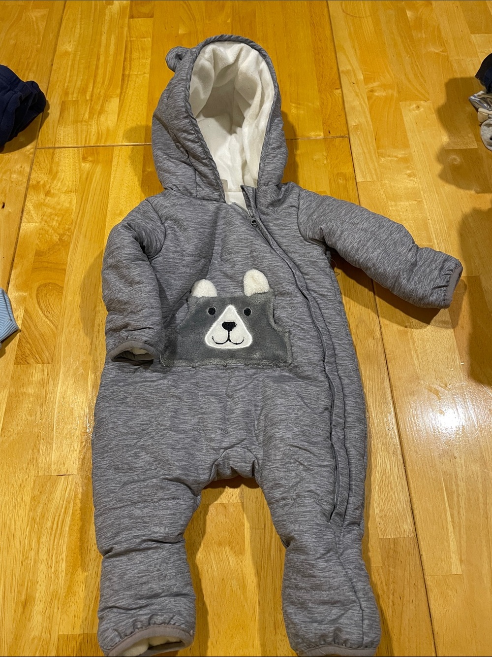 Gray Infant Hooded Bear Snowsuit